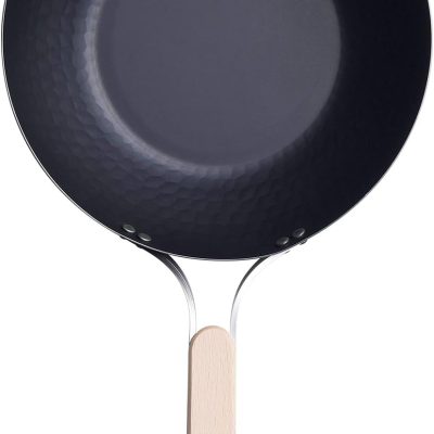 Iron Wok, 8.7 inches (22 cm), Induction Compatible, Gas Frying Pan, Wok Pan, Wooden Handle, Made in Japan
