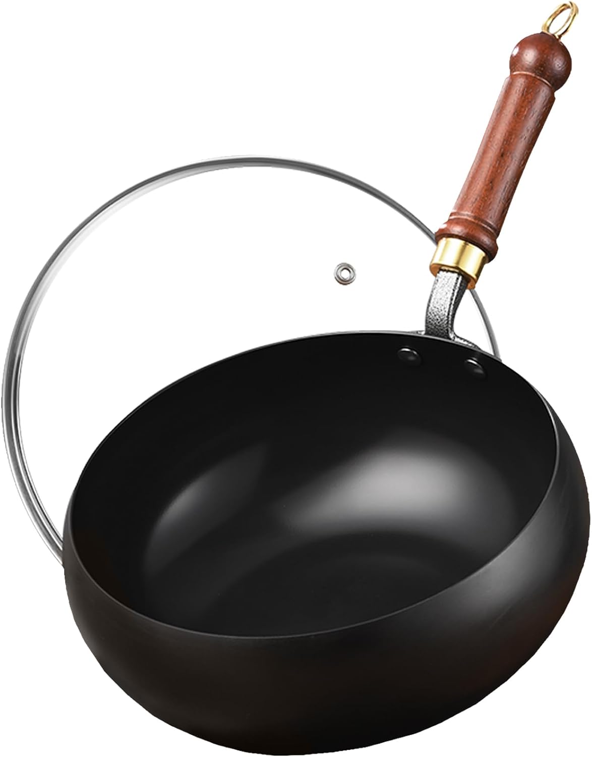Carbon Steel Wok Pan, 8.7 INCH Nonstick Pre-Seasoned Woks & Stir-Fry Pans with Lid, No Chemical Coating Wok Flat Bottom Small Handmade Chinese Wok for Induction, Gas, Electric & All Stoves