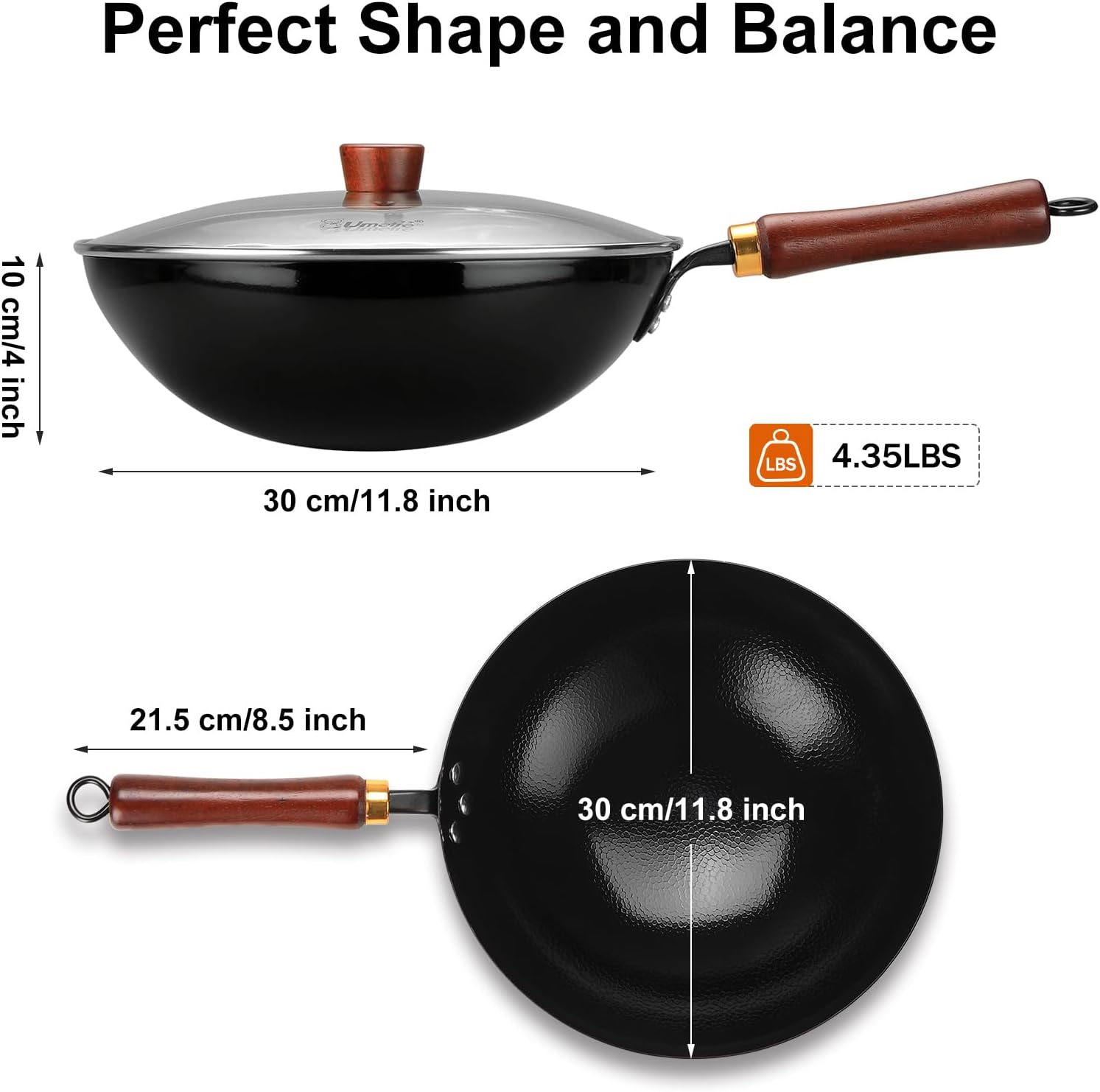 Carbon Steel Wok Pan, 11.8-Inch Nonstick Pre-Seasoned Woks & Stir-Fry Pans with Glass Lid, No Chemical Coated Wok Round Bottom Hand Hammered Chinese Wok for Induction, Gas, Electric & All Stoves - Image 2