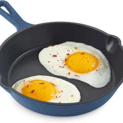 Nonstick Cast Iron Skillet - Versatile Frying Pan Cookware - Oven-Safe Searing Skillet with Pour Spout and Quick-Clean Surface - Rust-Resistant -  Blue, 7.5-Inch