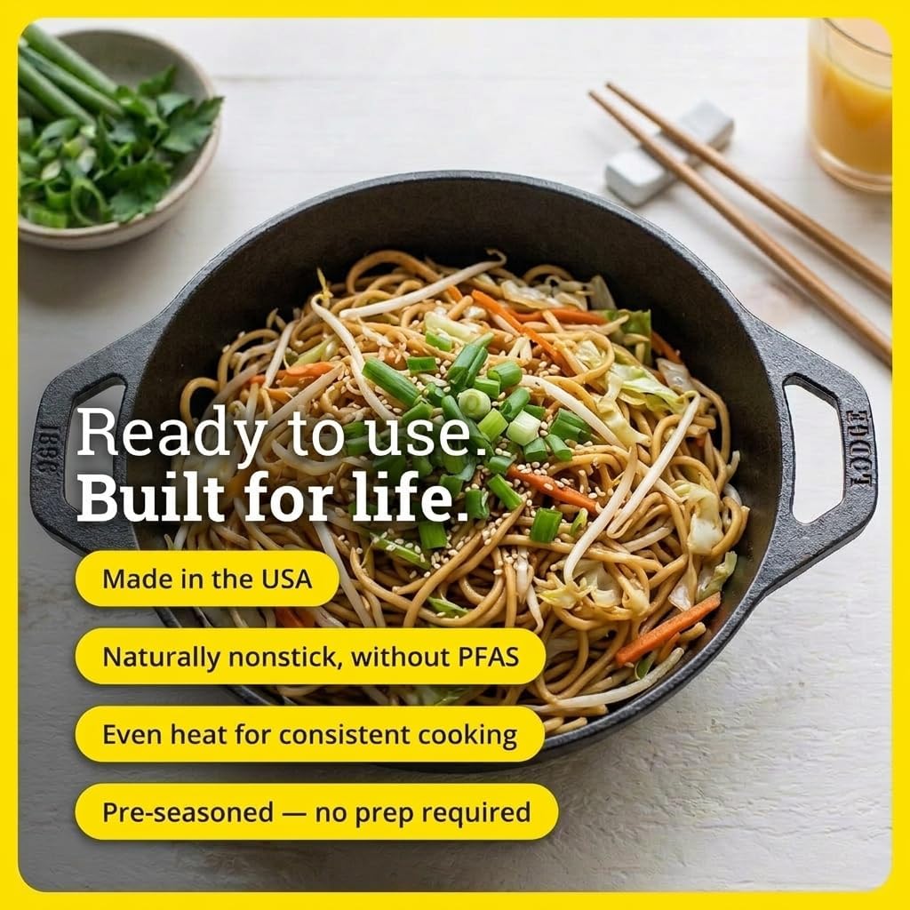 6.25 Inch Cast Iron Mini Wok with Dual Loop Handles – PFAS FREE Pre-Seasoned Individual Serving Pan – Stovetop & Oven Safe Heavy Duty Sauce Wok – Made in USA - Image 2