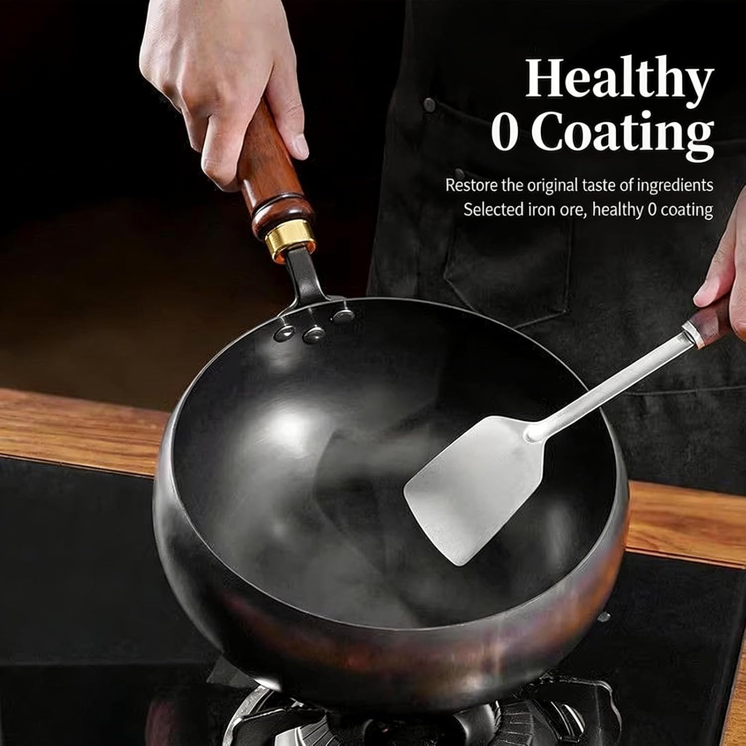Japanese Cast Iron Pot,9.45/10.24/11.02 In Multifunctional Japanese Cast Iron Wok with Lid,Uncoated Non-Stick Thick Iron Pot for Induction, Gas & Electric Stoves (10.24in Glass lid) - Image 2