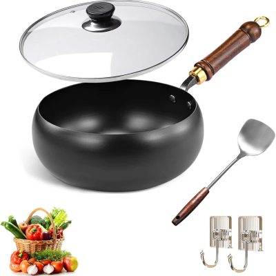 Japanese Cast Iron Cookware, 9.5/10.2/11in Uncoated Pure Iron Skillet with Lid, Multifunctional Non-Stick Cast Irons Wok with Lid, High Purity Irons Frying Pan for Cooking (24cm/9.45in)