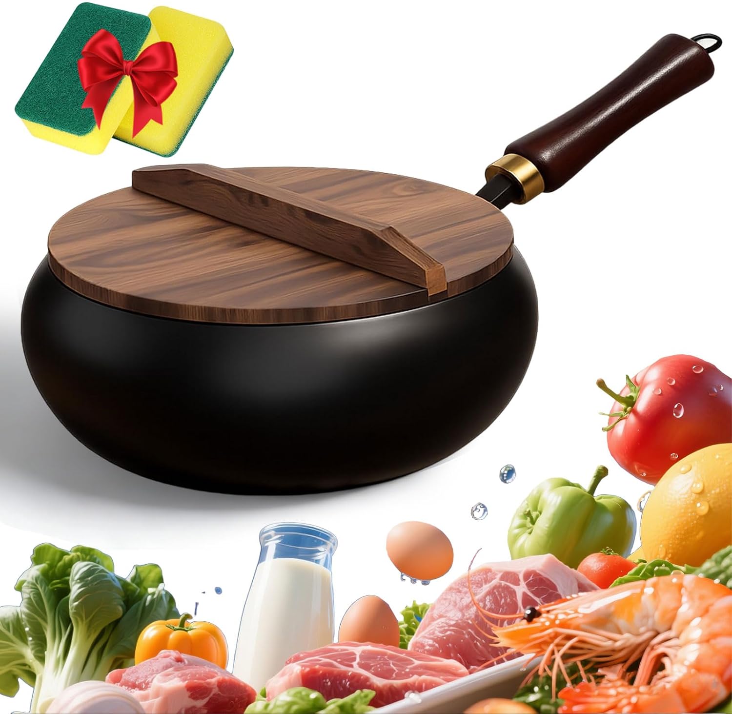 2026 New Japanese Cast Iron Wok Pan, Uncoated Healthy Cooking Pot with Lid, Hand Hammered Non-Stick Thick Iron Frying Pan, Japanese Wok Made In Japan for Electric & Gas Stoves (Smooth B, 7.9'')