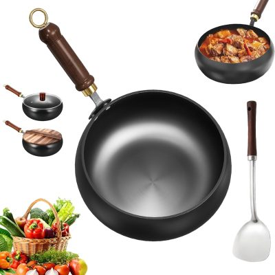 Uncoated Thick Iron Pot, Japanese Iron Pan, Japanese Uncoating Cast Iron Pot, Irons Pans For Cooking, Hand-Forged Non-Stick Irons Pan Without Coating For Induction Cooker Gas (No lid, 9.45 in)