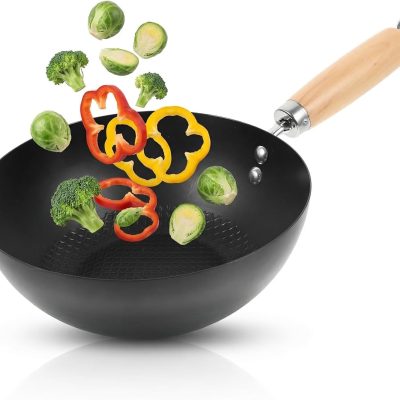 Small Iron Pot Japanese Style Mini Wok 8 Inch Flat Bottom Cast Iron Pan for Single Serving Cooking Compatible with Induction Gas Electric Stoves