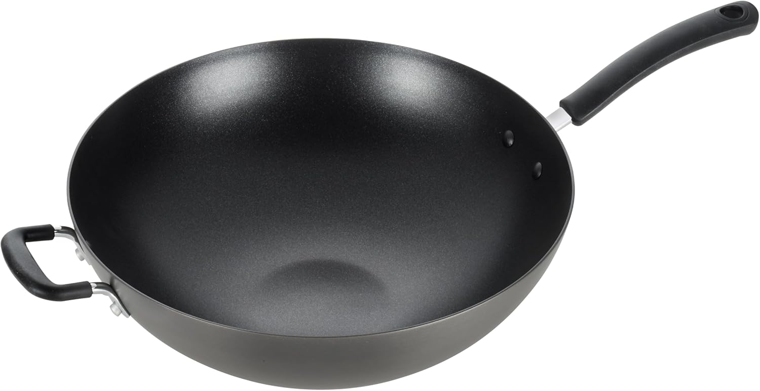 Hard Anodized Nonstick Wok 14 Inch, Oven Broiler Safe 350F, Non Stick Stir-Fry Pan, Cookware, Pots and Pans, Kitchen, Versatile Deep Frying, Sauté, Braise, Stew, Dishwasher Safe, Onyx