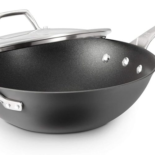 Hard-Anodized Nonstick Wok, 12", Flat-Bottom, Oven-Safe, PFOA-Free, Black