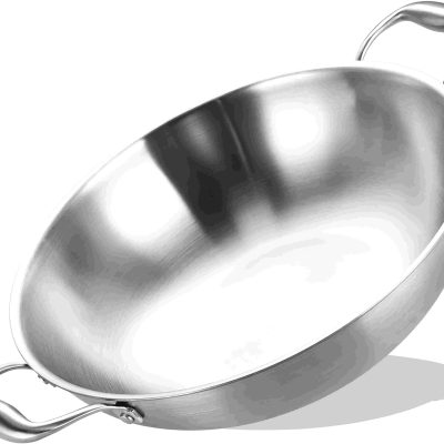 14.5 Inch Tri-Ply Stainless Steel Chef's Wok Pan,Deep Stir-Fry Pan,Jumbo Cooker,Induction Cooking Pot,Dishwasher and Oven Safe