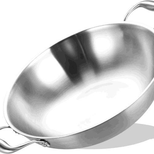 14.5 Inch Tri-Ply Stainless Steel Chef's Wok Pan,Deep Stir-Fry Pan,Jumbo Cooker,Induction Cooking Pot,Dishwasher and Oven Safe