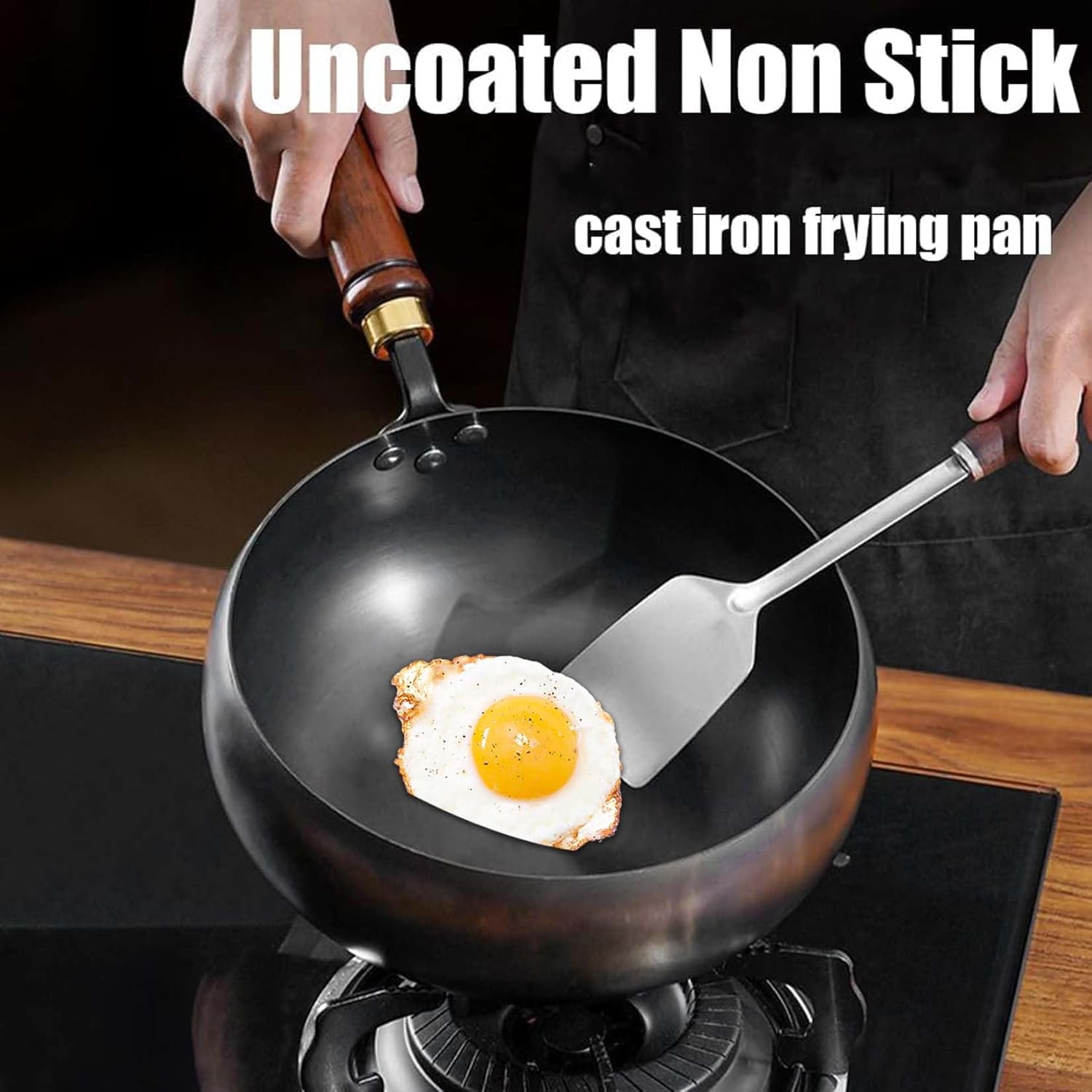 Uncoated Thick Iron Pot, Japanese Iron Pan for Cooking, Uncoating Cast Iron Pot, Hand-Forged Non-Stick Cast Iron Skillet, High Purity Frying Pans for Kitchen (Smooth, M-24cm) - Image 2