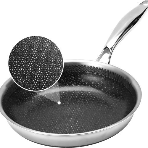 8 Inch Tri-Ply Stainless Steel Hybrid Frying Pan, Ceramic Nonstick Skillet, Induction & Oven Safe 600°F, PFAS/PFOA Free Professional Clad Cookware