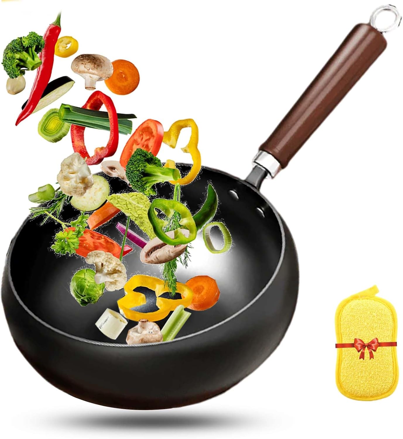 Uncoated Thick Iron Pot, Japanese Iron Pan for Cooking, Uncoating Cast Iron Pot, Hand-Forged Non-Stick Cast Iron Skillet, High Purity Frying Pans for Kitchen (Smooth, M-24cm)