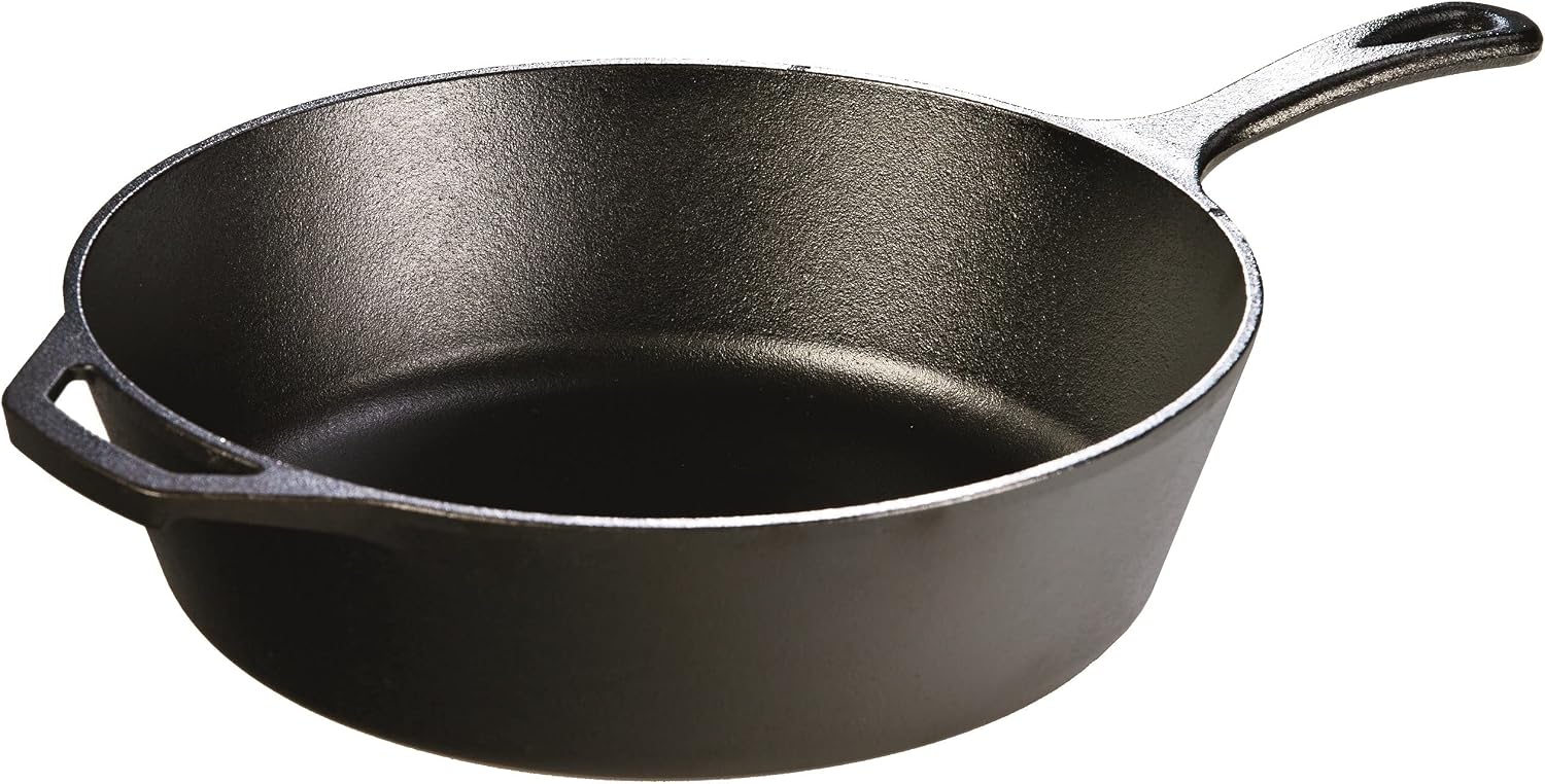 5 Quart Pre-Seasoned Cast Iron Deep Skillet - Signature Teardrop Handle & Assist Handle - Use in the Oven, on the Stove or Grill, or Over a Campfire - Black