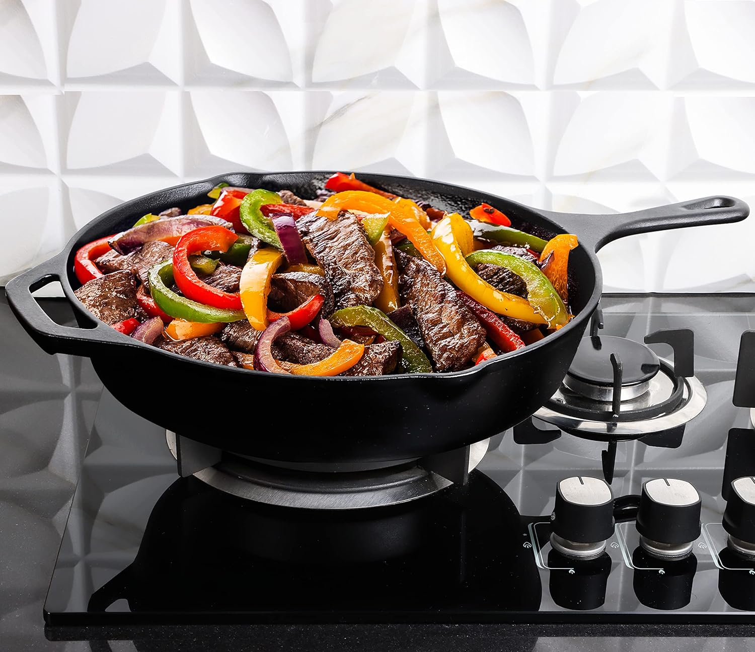Premium Cast Iron Skillets 12 Inch, Chef's Pan, PFAS-Free, Pre-Seasoned Frying Pan, Stovetop, Oven, Campfire and Grill Large Skillet, Even Heat Distribution Cast Iron Pan - Black - Image 2