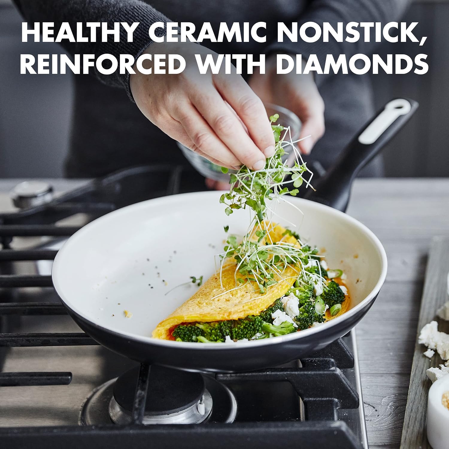 Healthy Ceramic Nonstick 10" Frying Pan Skillet, PFAS-Free, Dishwasher Safe, Black - Image 2