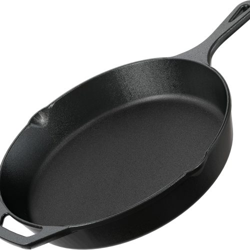 Premium Cast Iron Skillets 12 Inch, Chef's Pan, PFAS-Free, Pre-Seasoned Frying Pan, Stovetop, Oven, Campfire and Grill Large Skillet, Even Heat Distribution Cast Iron Pan - Black