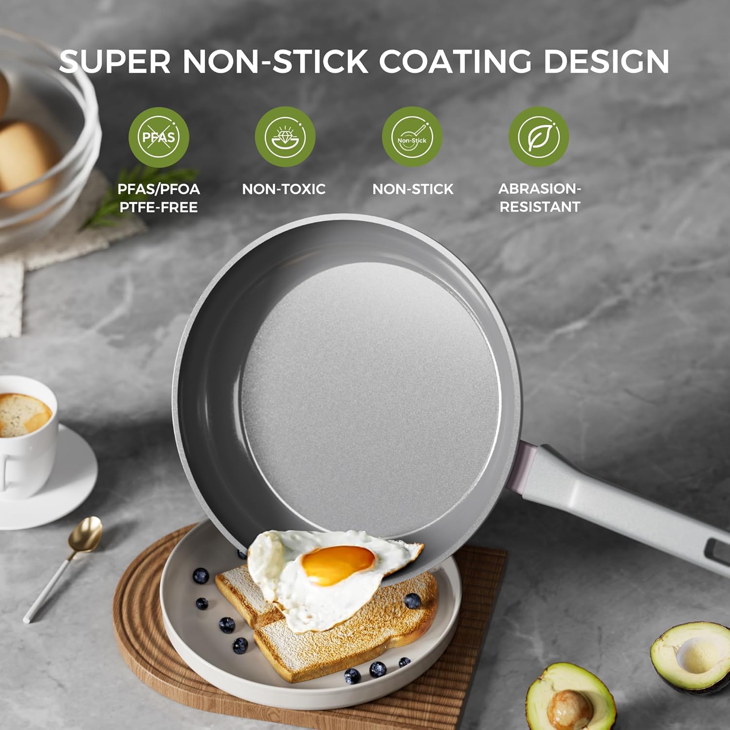 8 Inch NonStick Frying Pan, Diamond-Titanium Ceramic Frying Pans Skillet, Non Stick Egg Pans with Stay Cool Handle for Induction, Dishwasher & Oven Safe, PTFE & PFOA Free, Non Toxic for Cooking - Image 2