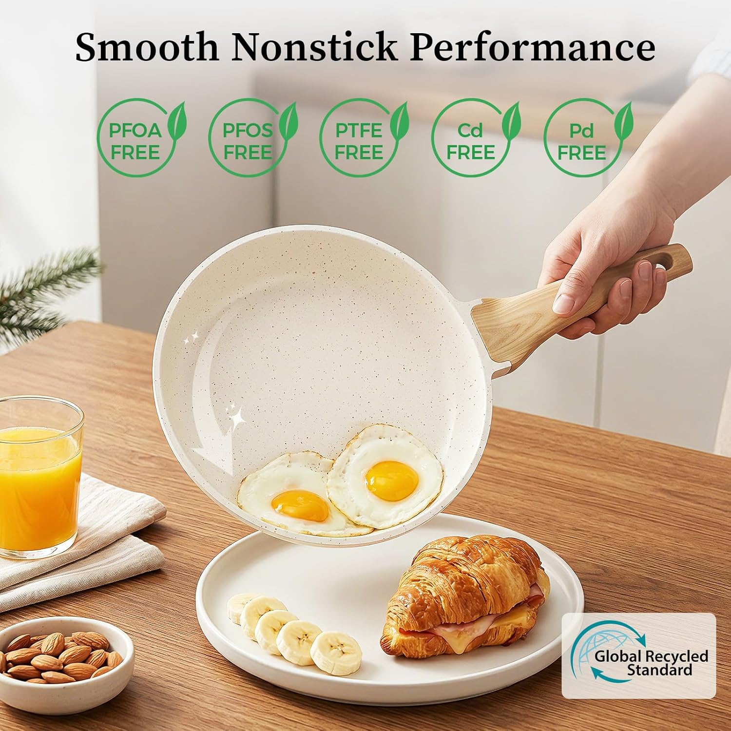 9.5 Inch Nonstick Frying Pan, Granite Coating Skillet Omelette Pan with Stay-Cool Handle, PFOA/PFOS Free Egg Frying Pan for Pancakes & Bacon, Compatible with All Stovetops Induction Hob - Image 2