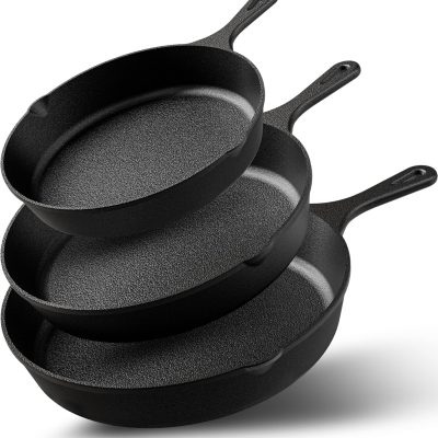 Premium Cast iron Skillets 3 Piece Set, Chef's Pan, Pre Seasoned Frying Pan, 6, 8 & 10 Inches, PFAS-Free, Stovetop, Campfire & Grill Large Skillet, Even Heat Distribution Cast Iron Pan