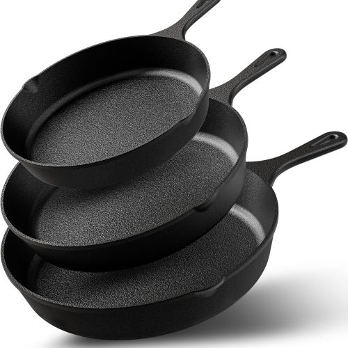 Premium Cast iron Skillets 3 Piece Set, Chef's Pan, Pre Seasoned Frying Pan, 6, 8 & 10 Inches, PFAS-Free, Stovetop, Campfire & Grill Large Skillet, Even Heat Distribution Cast Iron Pan