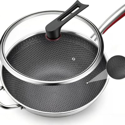 Wok pan, PFOA Free Cookware 14-Inch Wok, stick Stainless Steel Woks & Stir-fry pans Nonstick, for All Cooktops, Uncoated  Healthy Cooking Pot
