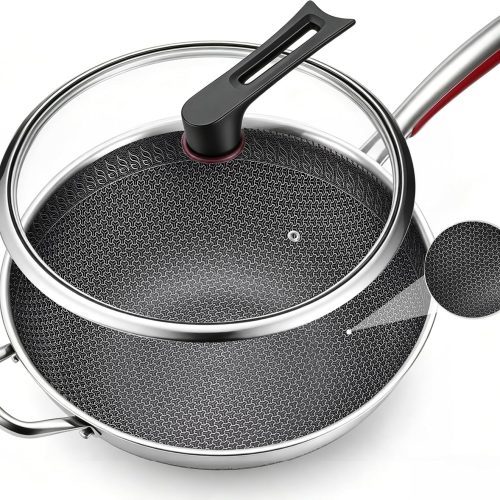 Wok pan, PFOA Free Cookware 14-Inch Wok, stick Stainless Steel Woks & Stir-fry pans Nonstick, for All Cooktops, Uncoated  Healthy Cooking Pot