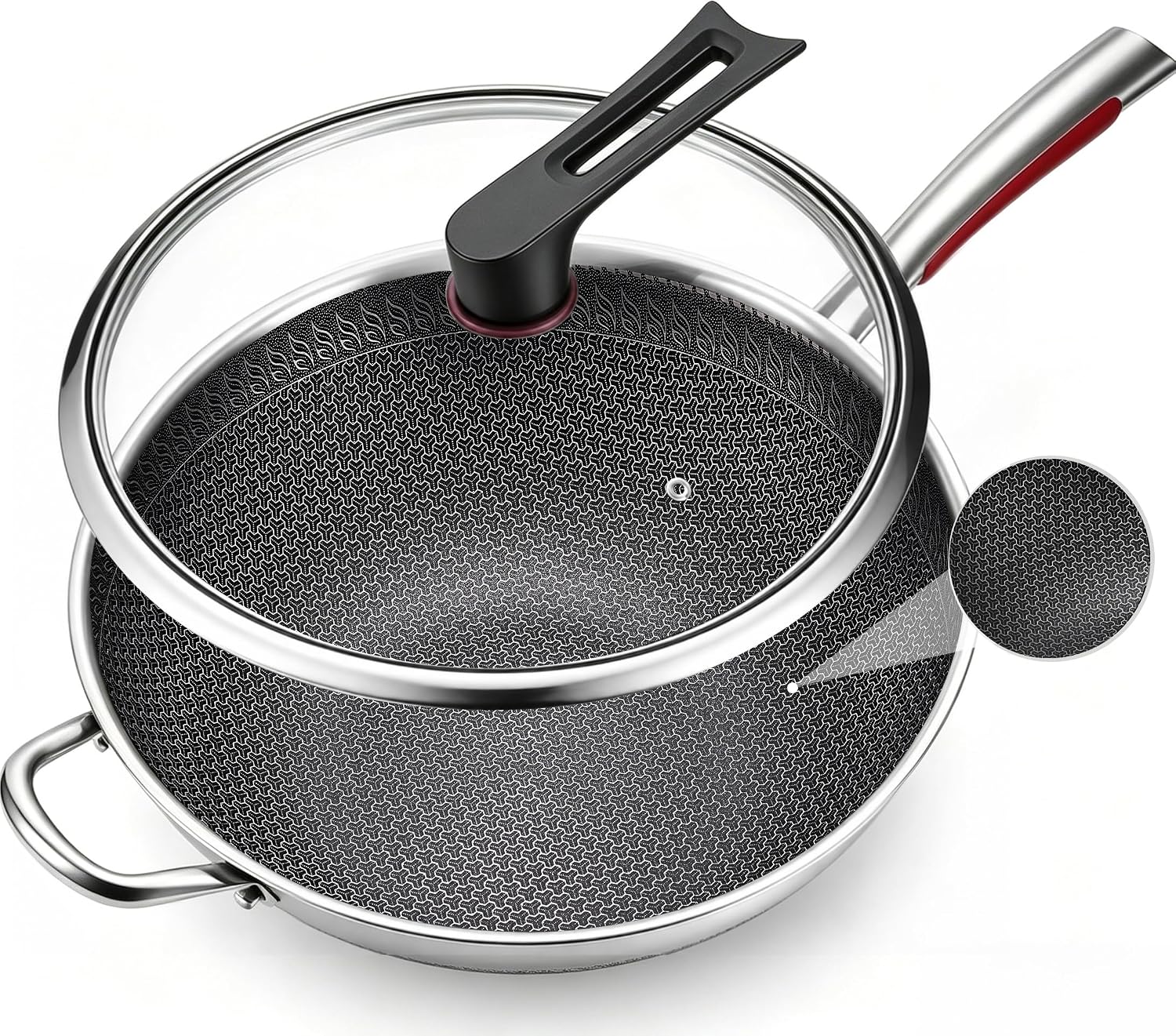 Wok pan, PFOA Free Cookware 14-Inch Wok, stick Stainless Steel Woks & Stir-fry pans Nonstick, for All Cooktops, Uncoated Healthy Cooking Pot
