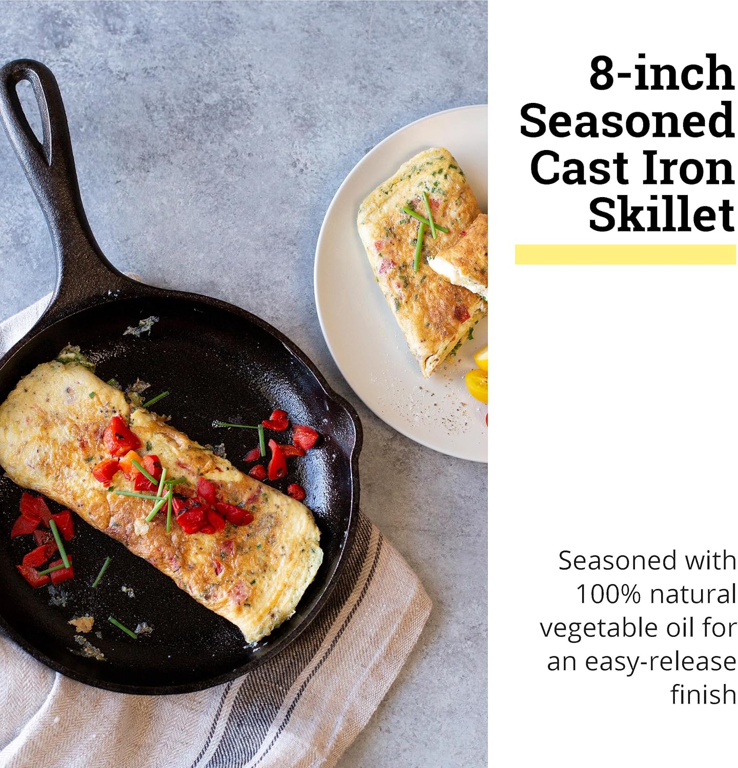 8" Cast Iron Skillet - Chef Collection - Perfect Sear - Ergonomic Handles - Superior Heat Retention - Cast Iron Cookware & Skillet - Image 2